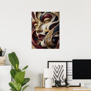 Burgundy Navy Ivory Gold Mosaic Face Poster
