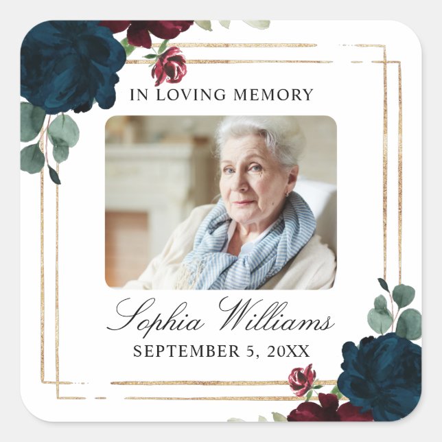 Burgundy & Navy  Memorial Funeral Square Sticker (Front)