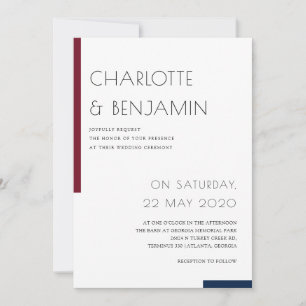Burgundy Navy Minimalist Simple Fall Wedding Invitation