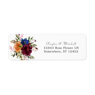 Burgundy Navy Orange Fall Floral 2 Return Address Label