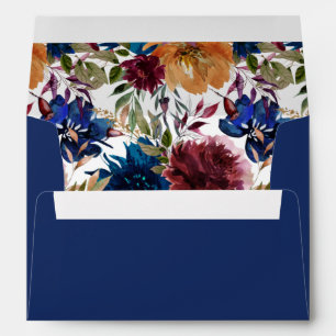 Burgundy & Navy Orange Fall Floral - Blue Envelope