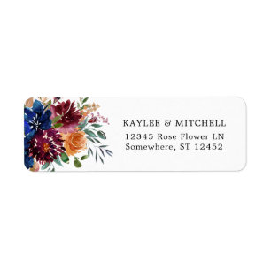 Burgundy & Navy Orange Fall Floral Return Address Label
