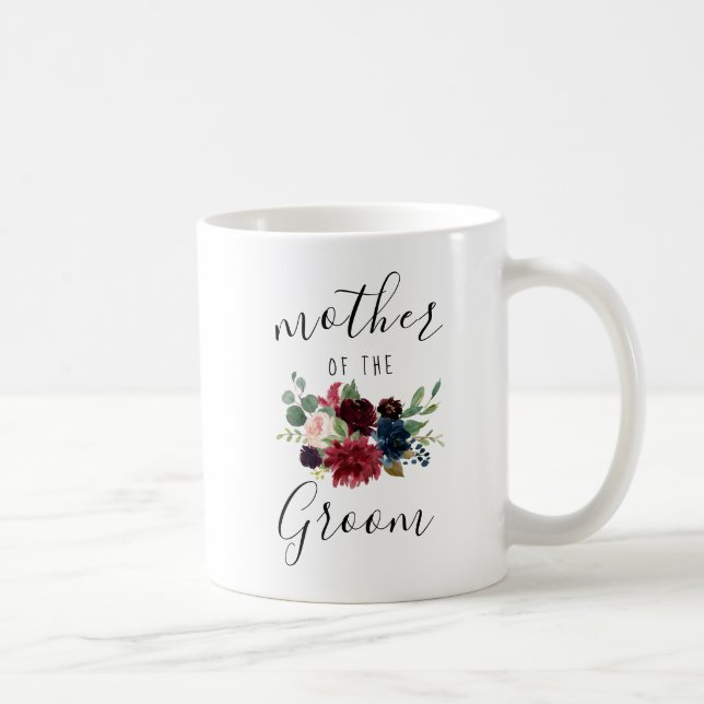 Burgundy Navy Pink Floral Mother of the Groom Gift Coffee Mug (Right)