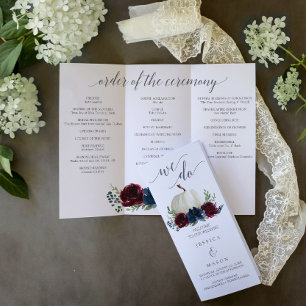 Burgundy Navy Pumpkin Trifold Wedding Program Flyer