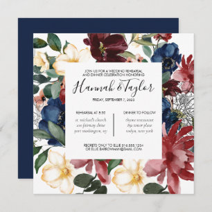 Burgundy Navy Rehearsal Dinner Invitation