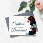 Burgundy & Navy Rustic Bridesmaid Proposal  Postcard<br><div class="desc">*** Please enter H078 in the store search to find all matching items *** Or visit our Burgundy & Navy Blue Flowers Rustic Bridal Shower Collection. *** This high-quality design is easy to customise to match your wedding colours, styles and theme. For further customisation, please click the "Edit using Design...</div>