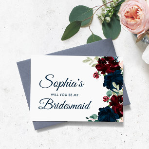 Burgundy & Navy Rustic Bridesmaid Proposal Postcard