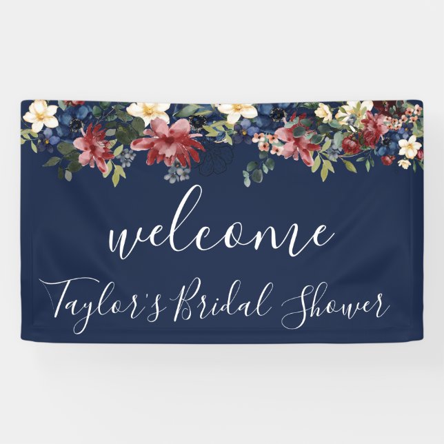 Burgundy Navy Shower Welcome Banner (Horizontal)