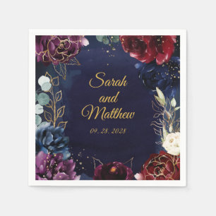 Burgundy Navy Wedding 5" Square Cocktail Napkins