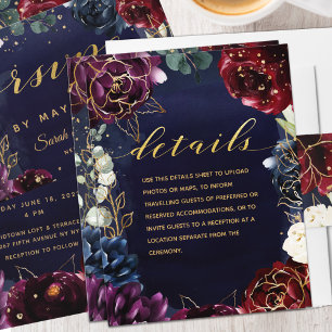 Burgundy Navy Wedding Details II Enclosure Card