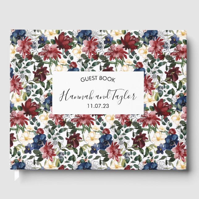 Burgundy Navy Wedding Guest Book (Front)