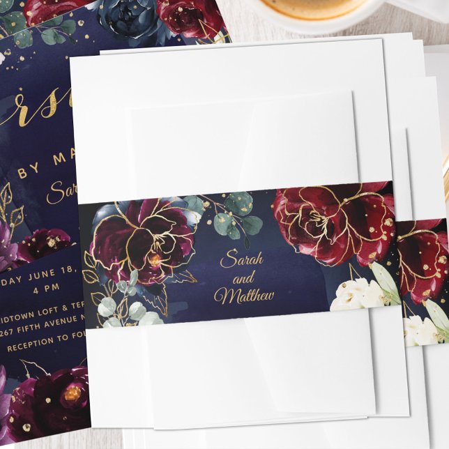 Burgundy Navy Wedding II Invitation Belly Band (Creator Uploaded)