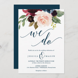 Burgundy Navy Wedding Invitation