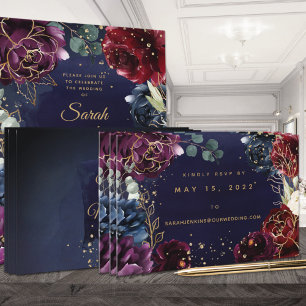 Burgundy Navy Wedding Online RSVP Card