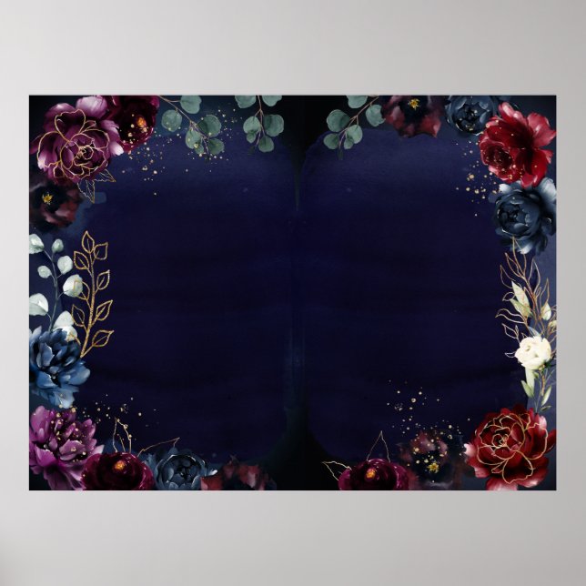 Burgundy Navy Wedding Poster Blank 40 x 30" (Front)