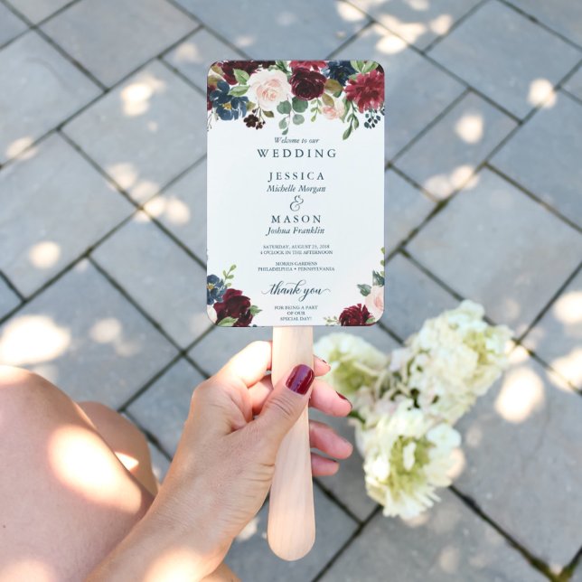 Burgundy Navy Wedding Program Fan (Creator Uploaded)