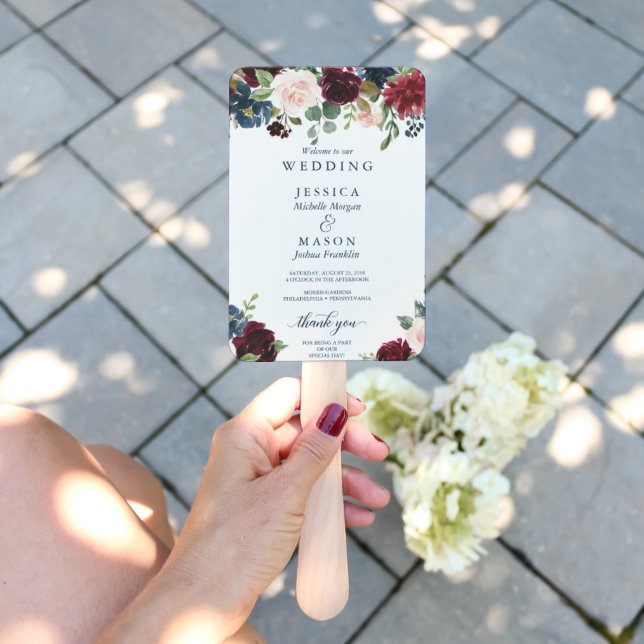 Burgundy Navy Wedding Program Fan Large Wedding (Creator Uploaded)