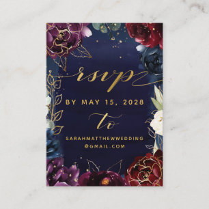 Burgundy Navy Wedding RSVP & Details Online Card