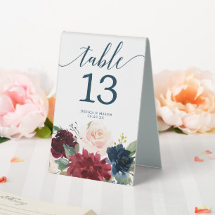 Burgundy Navy Wedding Table Numbers Table
