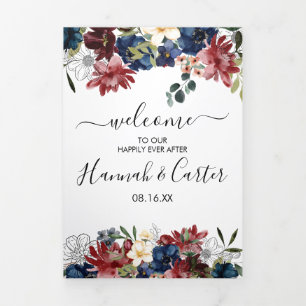 Burgundy Navy Wedding Welcome Letter & Itinerary Tri-Fold Programme