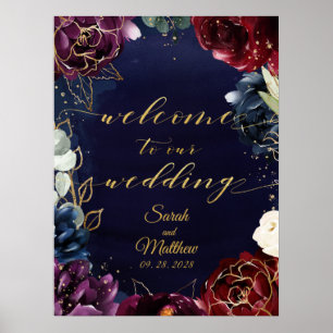 Burgundy Navy Welcome To Our Wedding II 18x24" Poster