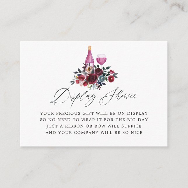 Burgundy & Navy Wine Tasting Bridal Shower Display Enclosure Card (Front)