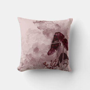 Burgundy Neon Mushrooms Cushion