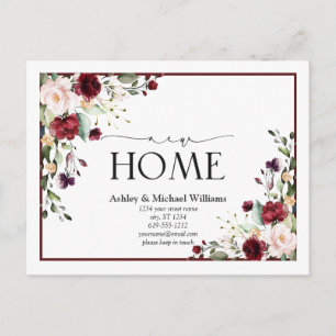 Burgundy New Home Script Moving Announcement Postcard