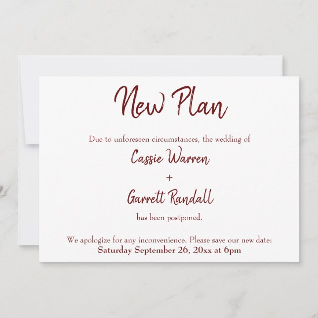 Burgundy New Wedding Date Announcement (Front)