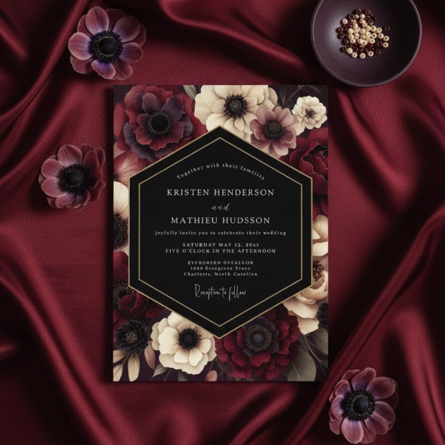 Burgundy Nocturne Bloom Wedding Invitation (Creator Uploaded)