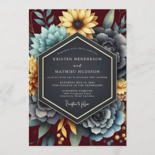 Burgundy Ochre Rich Floral Wedding Invitation
