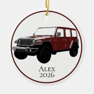 Burgundy Off-Road Utility Vehicle 7 slot grille Ceramic Ornament