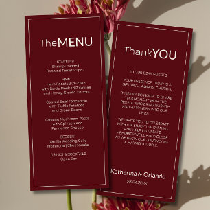 Burgundy Old Money Wedding Menu Thank You Note
