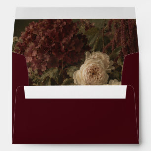 Burgundy Olive Green & Ivory Floral Wedding Envelope