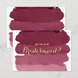 Burgundy ombre watercolor be my Bridesmaid Invitation