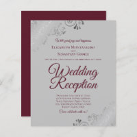 Burgundy on Grey BUDGET Wedding Reception Invite