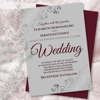 Burgundy on Grey with Lacy Silver Frills Wedding