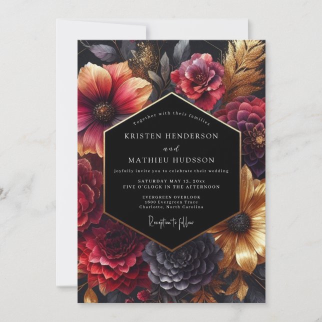 Burgundy Opulent Nocturne Wedding Invitation (Front)