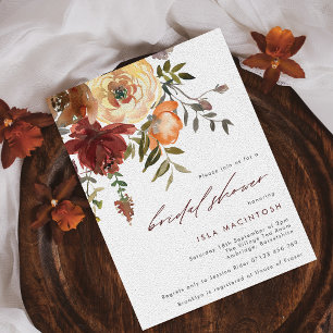 Burgundy & Orange Autumn Florals Bridal Shower Invitation