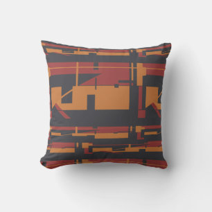 Burgundy Orange Black Southwest Art Look Abstract Cushion
