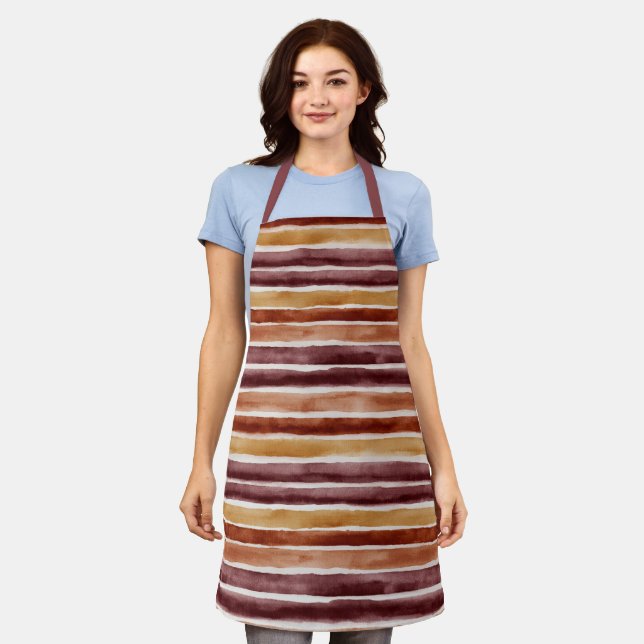 Burgundy Orange Cream Stripes Apron (Worn)