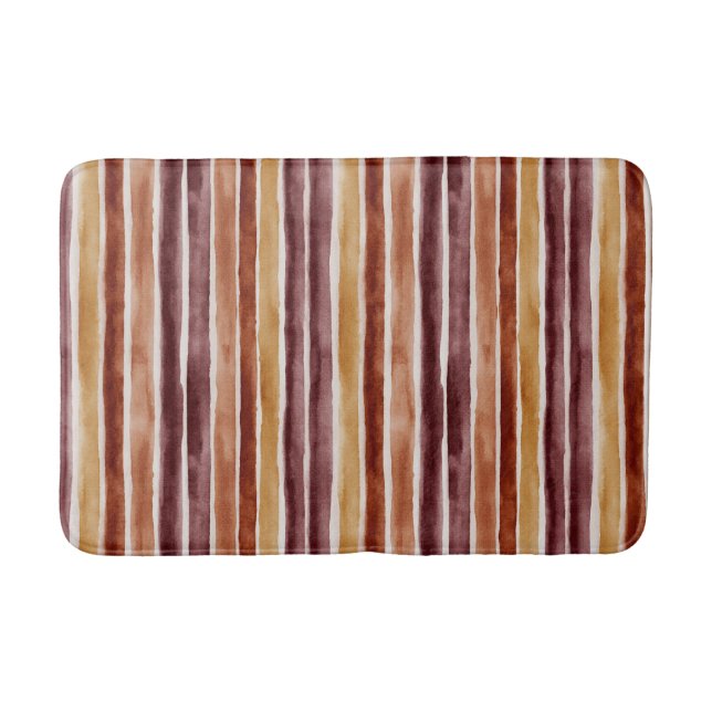 Burgundy Orange Cream Stripes Bath Mat (Front)