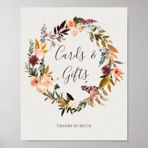 Burgundy Orange Floral Beige Cards and Gifts Sign 