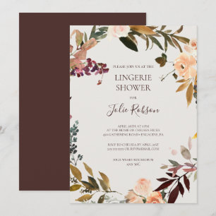 Burgundy Orange Floral Beige Lingerie Shower Invitation