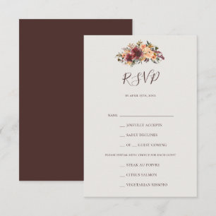 Burgundy Orange Floral Beige Menu Choice RSVP Card