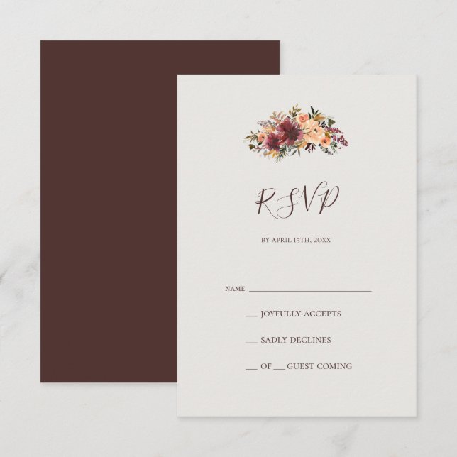 Burgundy Orange Floral | Beige RSVP Card (Front/Back)