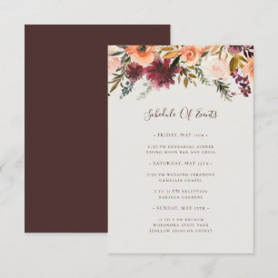 Burgundy Orange Floral   Beige Schedule of Events Enclosure Card