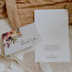 Burgundy Orange Floral   Beige Thank You Card