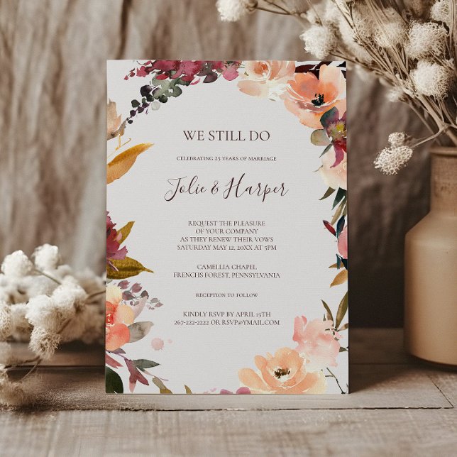 Burgundy Orange Floral | Beige Vow Renewal Invitation (Creator Uploaded)