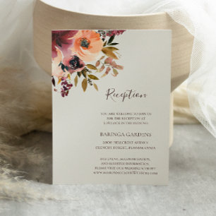 Burgundy Orange Floral Beige Wedding Reception Enclosure Card